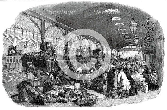 Arrival of Christmas Train, Eastern Counties Railway - drawn by Duncan, 1850. Creator: Unknown.