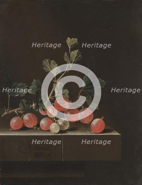 Gooseberries on a Table, 1701. Creator: Adriaen Coorte (Dutch, c. 1660-aft 1707).