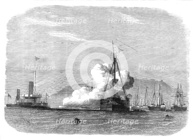 Firing trials against H.M.S. Glatton in Portland Roads, 1872. Creator: Unknown.