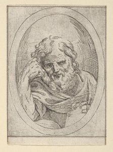 An apostle resting his head on his right hand and holding a book, in an oval frame, 1600-1640. Creator: Anon.