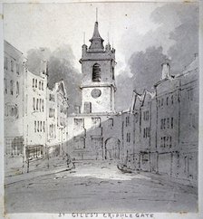 Church of St Giles without Cripplegate from Fore Street, City of London, 1790.         Artist: John Claude Nattes