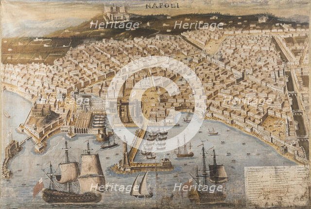 Bird's-eye panoramic view of the Port of Naples with the Castel Sant'Elmo, c1714-1734. Creator: Anonymous.