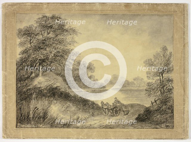 Man in Horse-Drawn Cart Beside Lake, n.d. Creator: Unknown.
