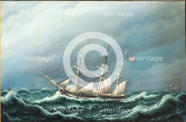 Two Danish frigates signalling to each other in a storm, 1833. Creator: Jacob Petersen.