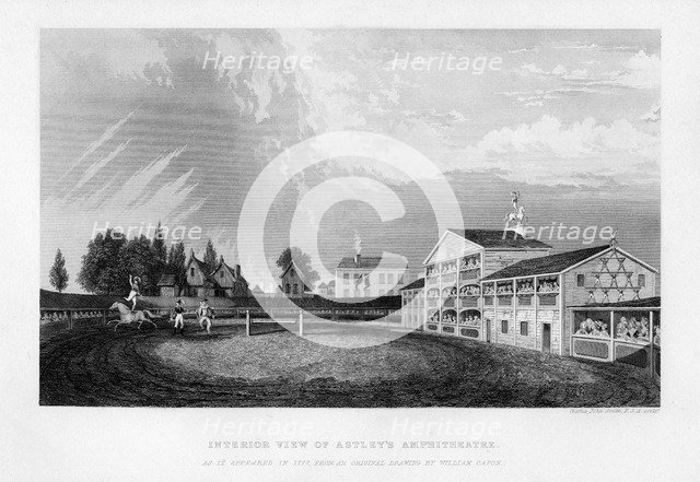 Interior view of Astley's Amphitheatre in London as it appeared in 1777, (1840).Artist: William Capon