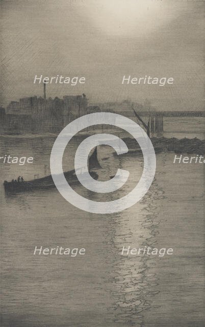 From Waterloo Bridge: Sun bursting through fog, c. 1924-27. Creator: CRW Nevinson.