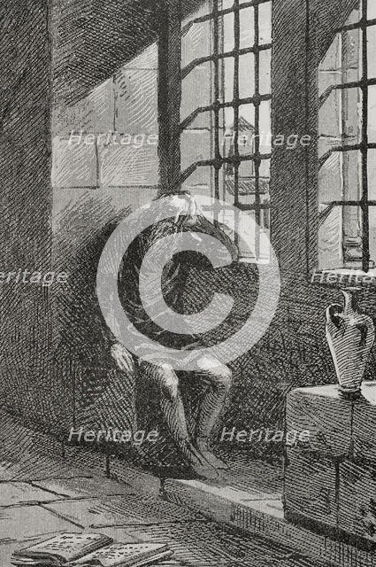 James II of Urgel (1380-1433) in his cell in the castle of Játiva (Xativa), where he was..., 1890. Creator: Joan Serra y Pausas.