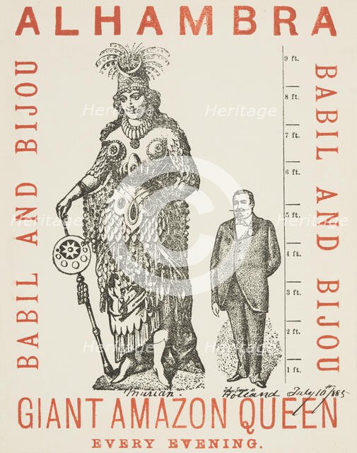 Giant Amazon Queen performing at Alhambra, 1885. Creator: Unknown.