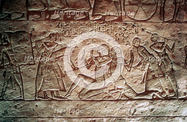 Limestone relief from the Temple of Rameses II, Abu Simbel, Egypt, 13th century BC. Artist: Unknown