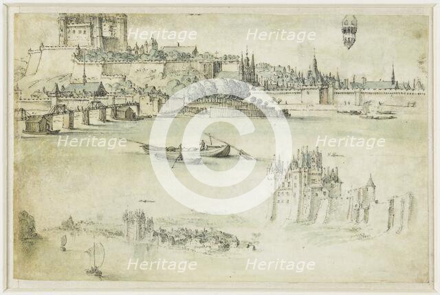 Loire landscape with the castles Saumur and Montsoreau, 1600-1650. Creator: Anon.