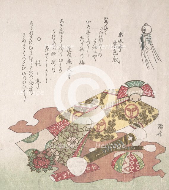 Brushes and Paper Ornaments, 19th century., 19th century. Creator: Shinsai.