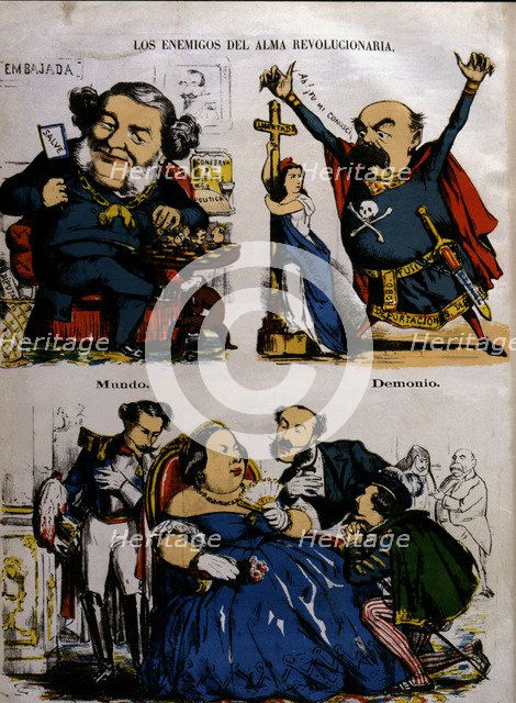Provisional Government 1869 - 1870, political cartoon with the characters: S. Olozaga, L. Gonzale…