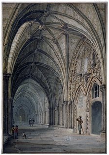 Interior view of the cloisters in Westminster Abbey, London, c1830. Artist: John Chessell Buckler