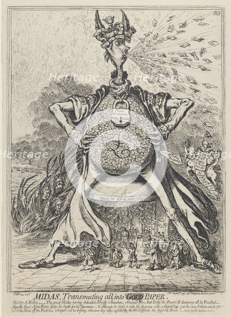 Midas, Transmuting all into Gold Paper, 1797. Artist: Gillray, James (1757-1815)