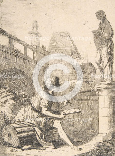 Boy Sketching Ruins, 18th century. Creator: Charles Hutin.