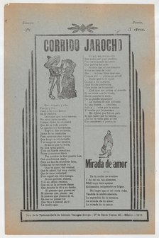 Broadside with two love ballads (corridos), figures dancing upper left and..., ca. 1918 (published). Creator: José Guadalupe Posada.