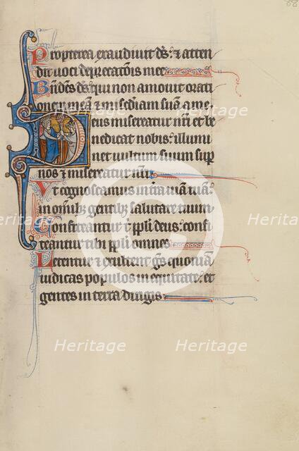Initial D: Aaron and a King Holding a Flowering Rod; Bute Psalter, text and illumination about 1285. Creator: Bute Master.