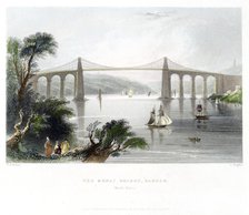 The Menai Bridge, Bangor, North Wales, 1841. Creator: William Henry Bartlett.