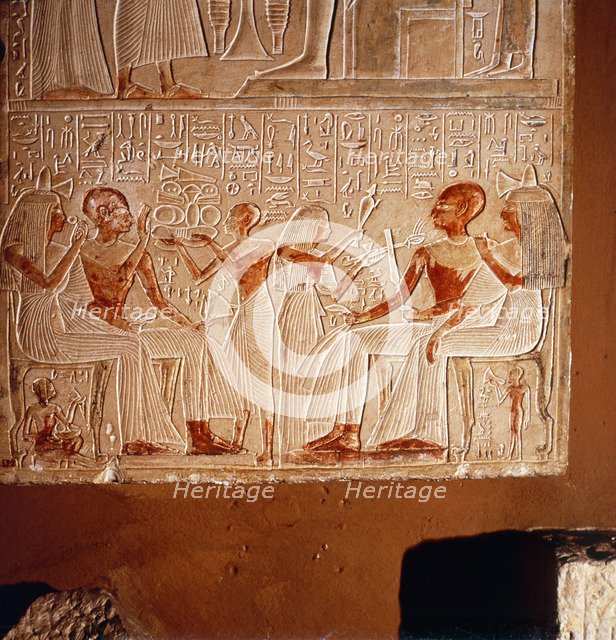 Egyptian relief, A Funerary banquet. Artist: Unknown.