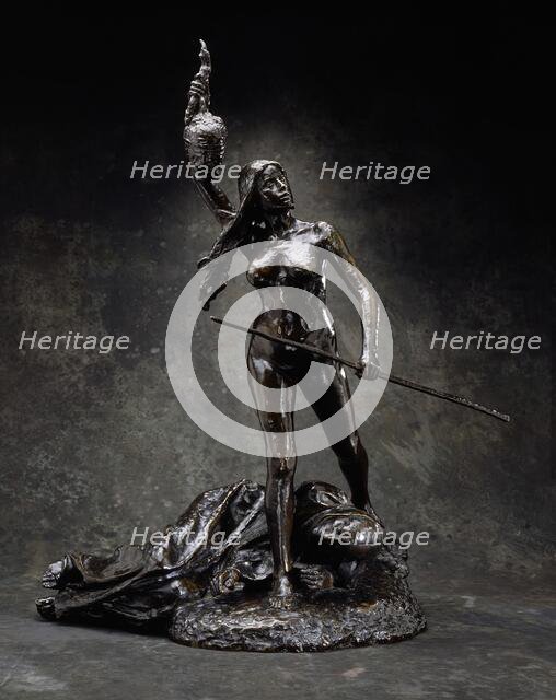 Revolution Holding the Head of Error and Striding over the Cadaver of Monarchy, c.1893. Creator: Jean Alexandre Joseph Falguiere.