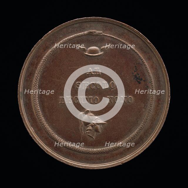 Ouroboros Encircling the Winged Helmet of Mercury and the Head of Athena [reverse], after 1823. Creator: Francesco Putinati.