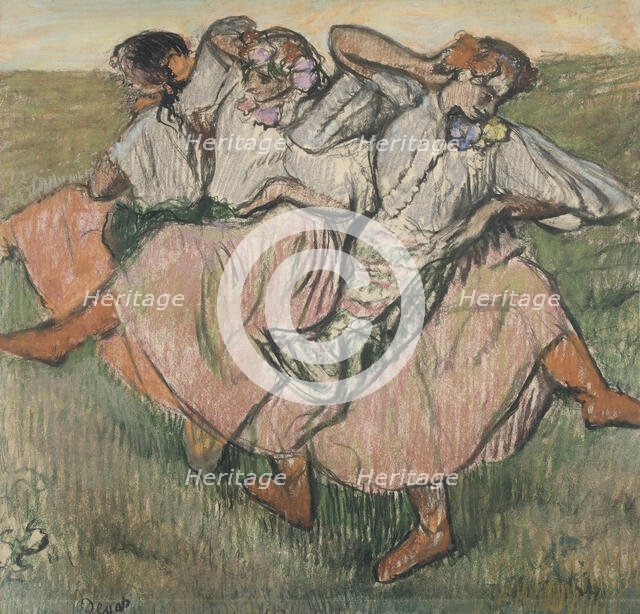 Three dancers in Ukrainian dress, late 19th-early 20th century. Creator: Edgar Degas.