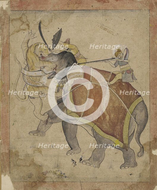 A Hunter Shooting a Tiger Attacking his Elephant, c.late 18th century. Creator: Unknown.