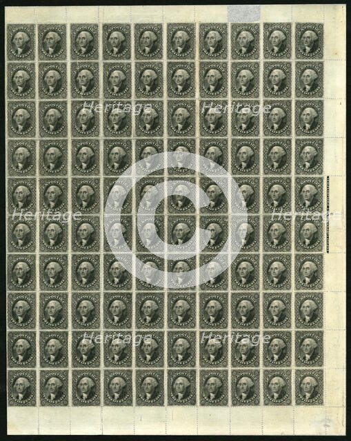 12c Washington pane of one hundred, 1860. Creator: Unknown.