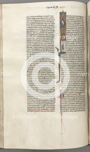 Fol. 174v, Ezra, historiated initial I, Cyrus directing the building of the Temple, c. 1275-1300. Creator: Unknown.