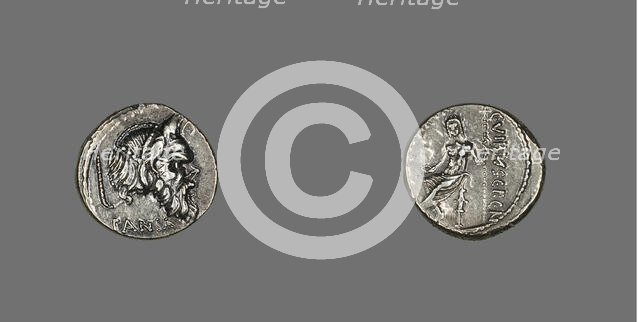 Denarius (Coin) Depicting Mask of Pan, about 48 BCE, issued by C. Vibius Pansa. Creator: Unknown.