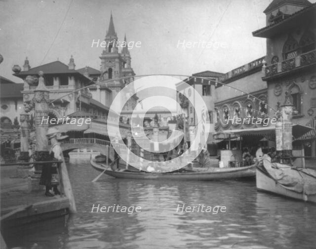 Long boat on Venetian canal, World's Columbian Exposition, Chicago, Illinois, 1892-93. Creator: Frances Benjamin Johnston.
