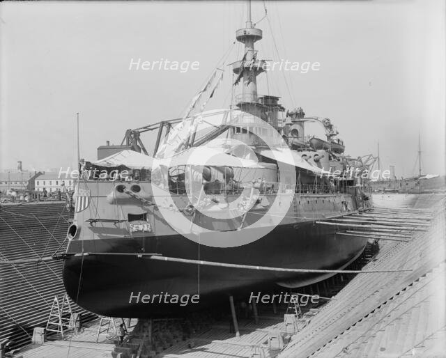 U.S.S. Oregon in dry dock, Brooklyn Navy Yard, 1898 Aug-Oct. Creator: Edward H Hart.