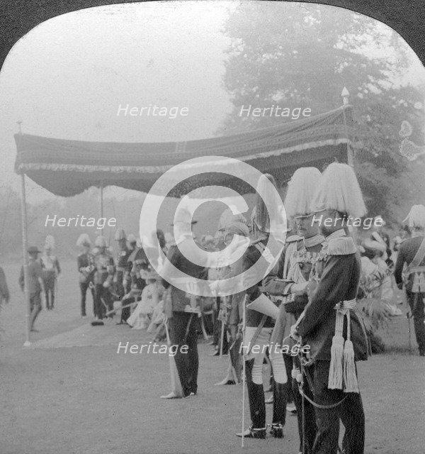 The King presenting Coronation medals, Buckingham Palace, London.Artist: Excelsior Stereoscopic Tours
