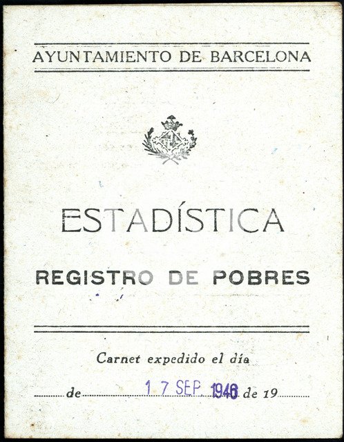 Poor Registration Card issued by the City Council of Barcelona in 1946.