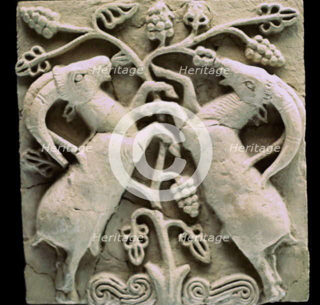 Limestone plaque with two deer, from Susa, Iran. Artist: Unknown