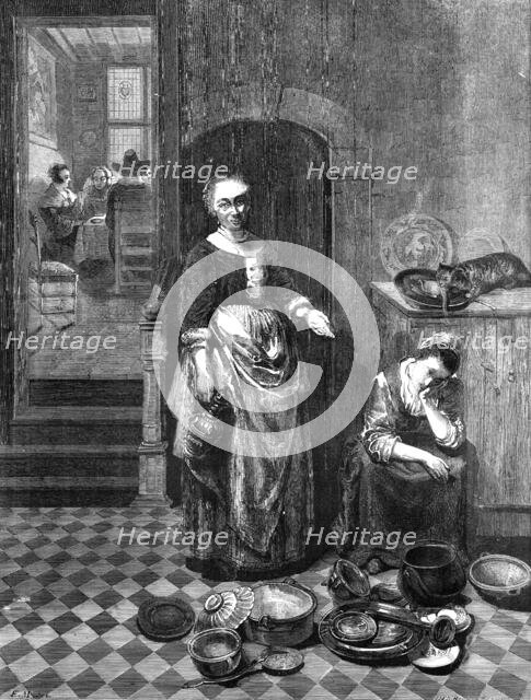 "The Idle Servant" - in the National Gallery - painted by Nicolas Maes, 1857. Creator: Henry Duff Linton.