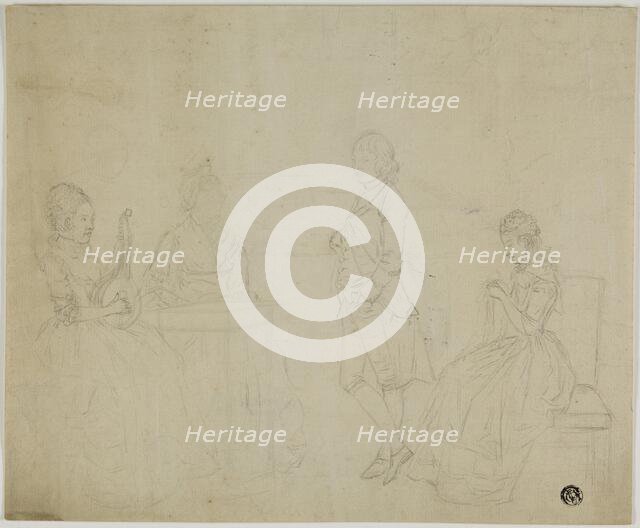 Sketch of Family Group with Three Seated Women and Young Man Standing, 18th century. Creators: Unknown, Friedrich Tischbein.