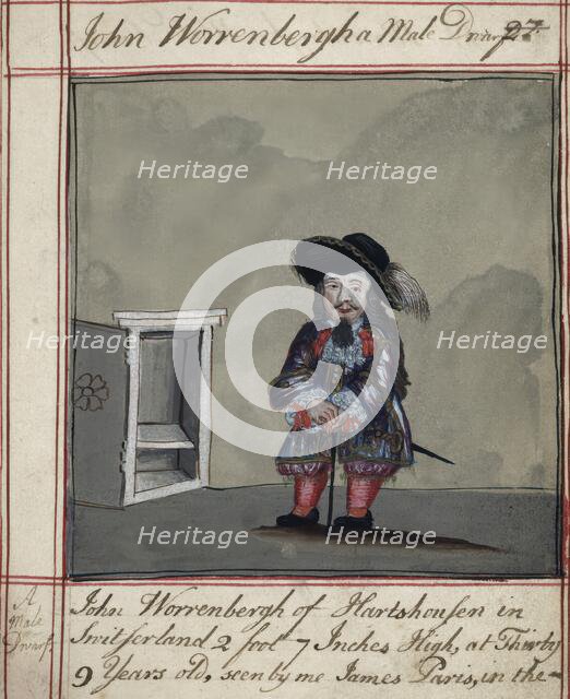 Drawing of John Worrenbergh, of Switzerland, a dwarf of 2 ft. 7 ins..., early 18th century. Creator: James Paris du Plessis.
