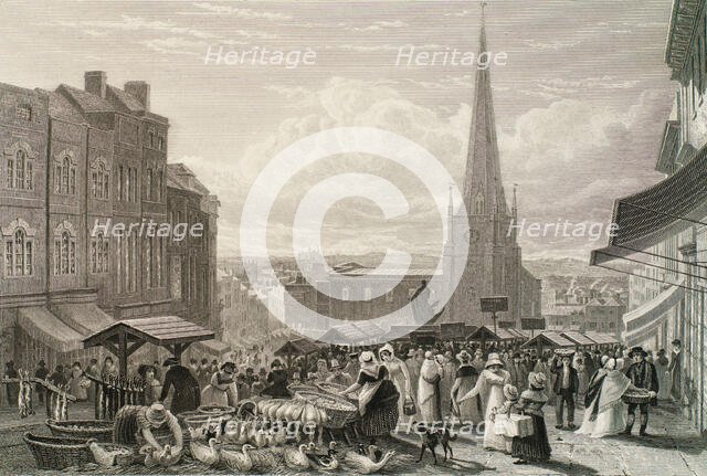 The High Street Market, Birmingham, 1827. Creators: David Cox the Elder, William Radclyffe.