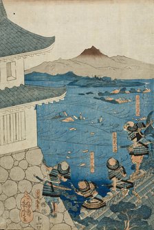 Yasuhiro Surveying his Army being Washed Away (image 2 of 3), c1850. Creator: Utagawa Yoshitora.