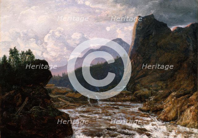 River between steep Rocks, 1857. Creator: Johan Christian Dahl.