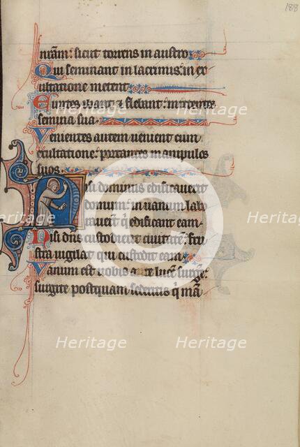 Initial N: A Saint Pointing to Heaven and to the Text; Bute Psalter, about 1285. Creator: Bute Master.