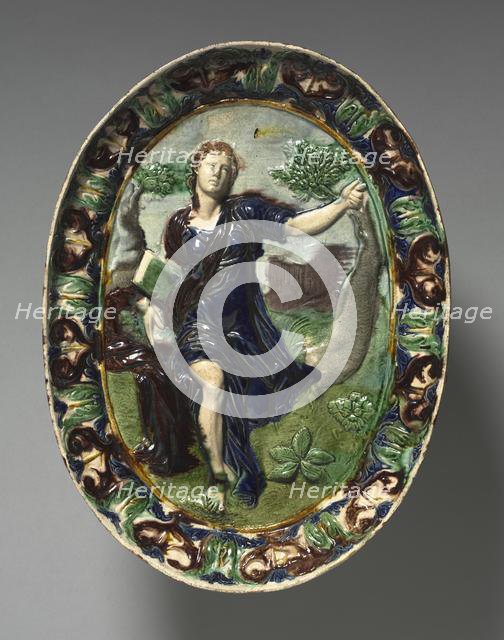 Oval Dish Depicting Cumaean Sibyl, late 1500s. Creator: Bernard Palissy (French, 1510-1589), circle of.