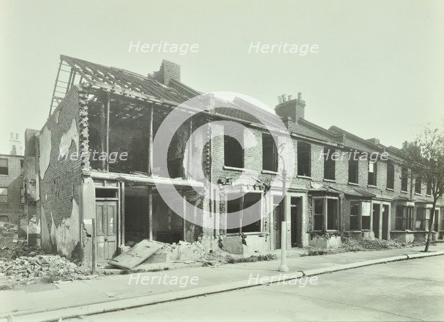 Bombed houses, Trigo Road, Poplar, London, WWII, 1943. Artist: Unknown.