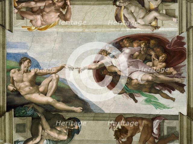 The Creation of Adam (Sistine Chapel ceiling in the Vatican), 1508-1512. Creator: Buonarroti, Michelangelo (1475-1564).