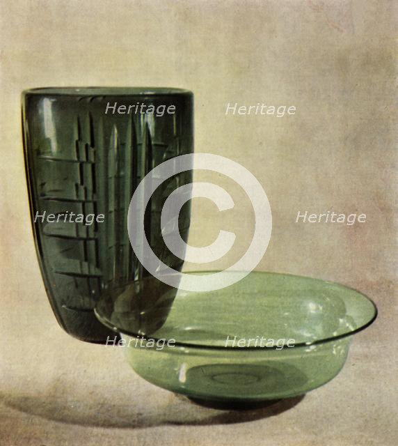 Glass vase and bowl designed by Keith Murray, c1946. Creator: Unknown.