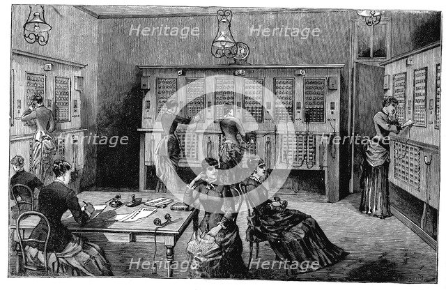 Central Telephone Exchange, Paris, 1883. Artist: Unknown
