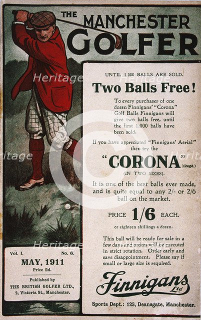 Advertisement on the cover of The Manchester Golfer, British, May 1911. Artist: Unknown