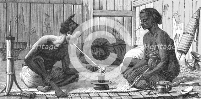 'Malay Opium-smokers; A Visit to Borneo', 1875. Creator: A.M. Cameron.