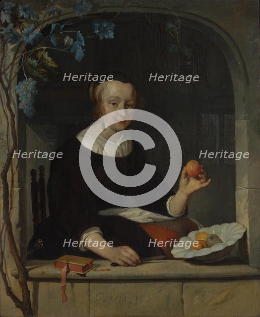 A Woman Seated at a Window, early 1660s. Creator: Gabriel Metsu.